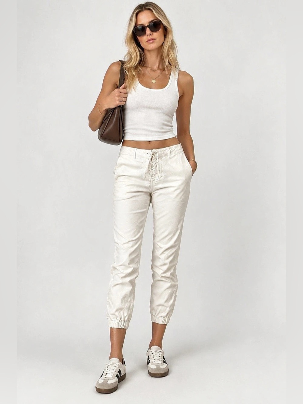 Nili Lotan Lace Up Military Pant Eggshell Ivory Cropped Jogger Size 4